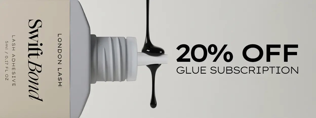 Bannière abonnement colle à cils avec une remise de 20% sur l'adhésif