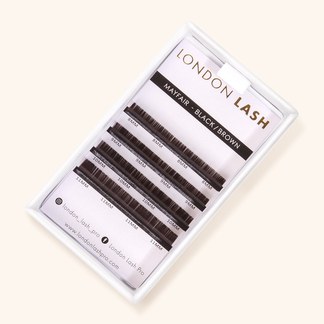 EXTENSIONS DE CILS BRUN FONCÉ MAYFAIR - BOÎTE D’ÉCHANTILLON, extension de cils, extension de cils volume russe, extensions de cils, London Lash