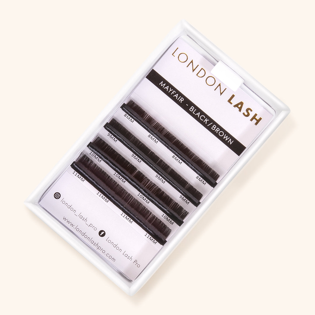 EXTENSIONS DE CILS BRUN FONCÉ MAYFAIR - BOÎTE D’ÉCHANTILLON, extension de cils, extension de cils volume russe, extensions de cils, London Lash