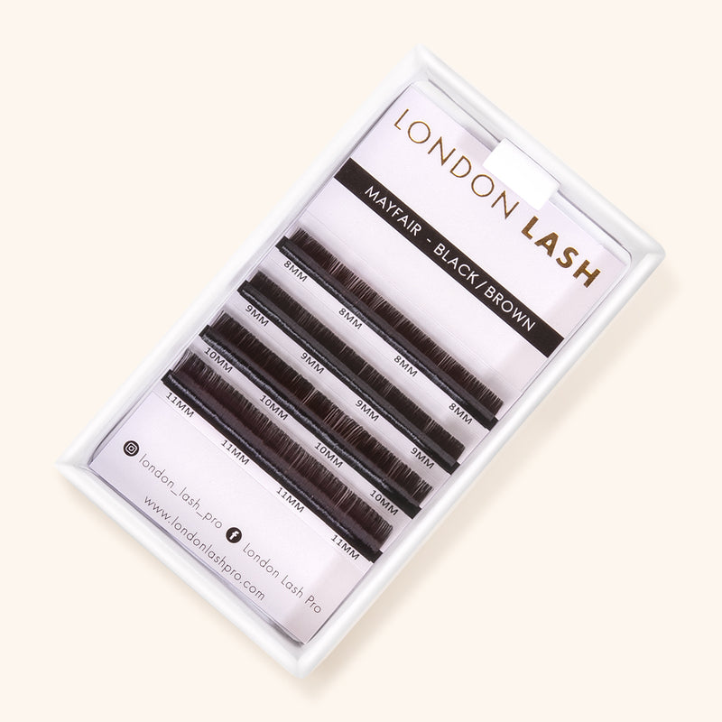 EXTENSIONS DE CILS BRUN FONCÉ MAYFAIR - BOÎTE D’ÉCHANTILLON, extension de cils, extension de cils volume russe, extensions de cils, London Lash