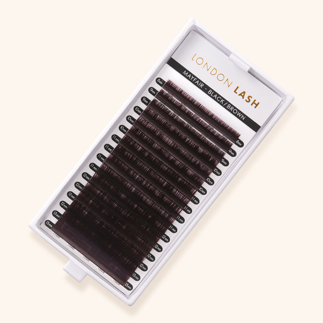 EXTENSIONS DE CILS BRUN FONCÉ MAYFAIR 0.10, extension de cils, extension de cils volume russe, extensions de cils, London Lash