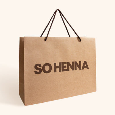 Sac So Henna en carton, sac en papier, sac So Henna, sac kit sourcils, sac sourcils kit, sac, sac marron, sac pour henne
